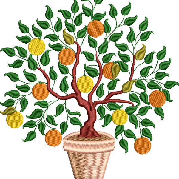 Orange tree in pot embroidery design 2f