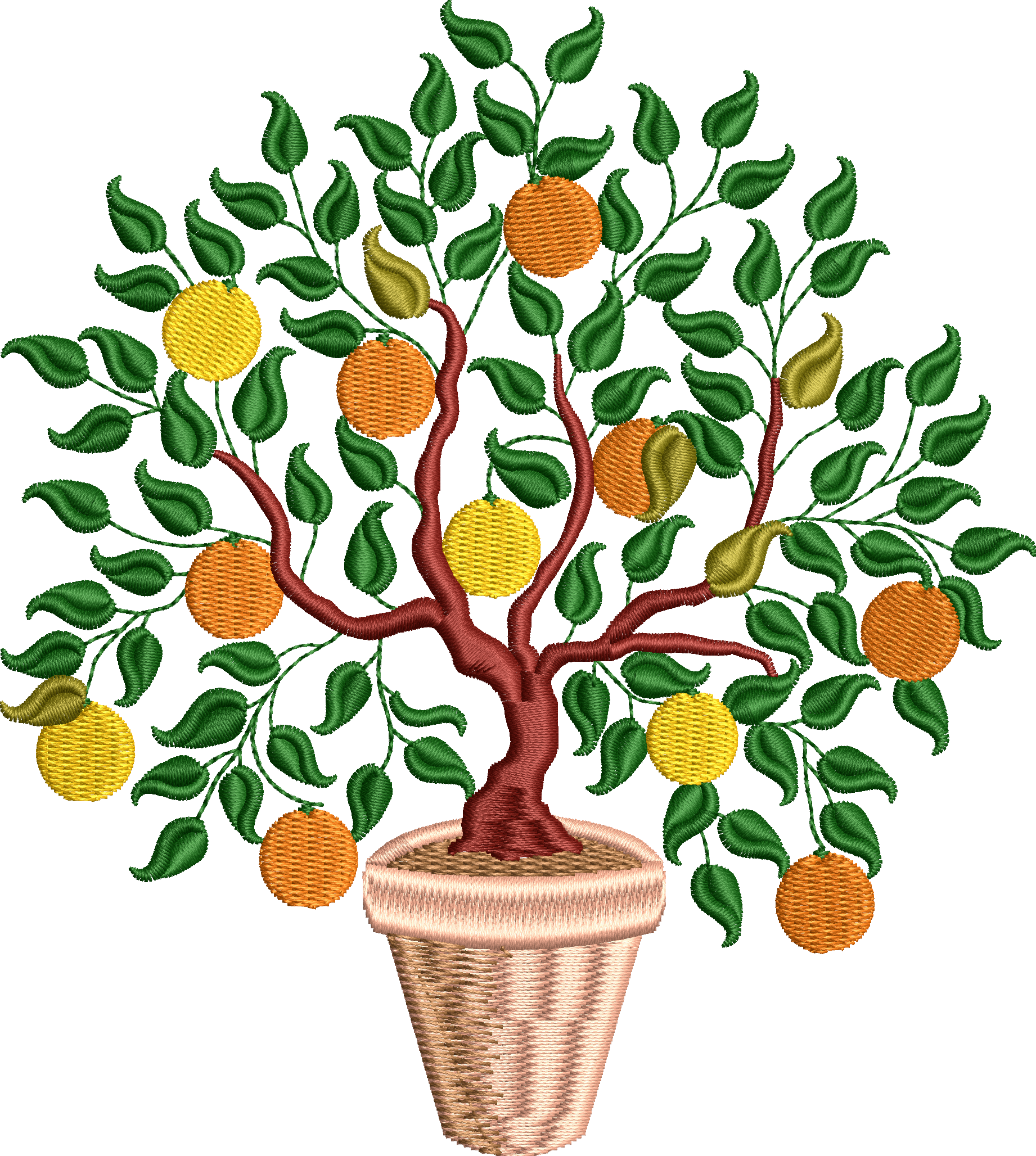 Orange tree in pot embroidery design 2f