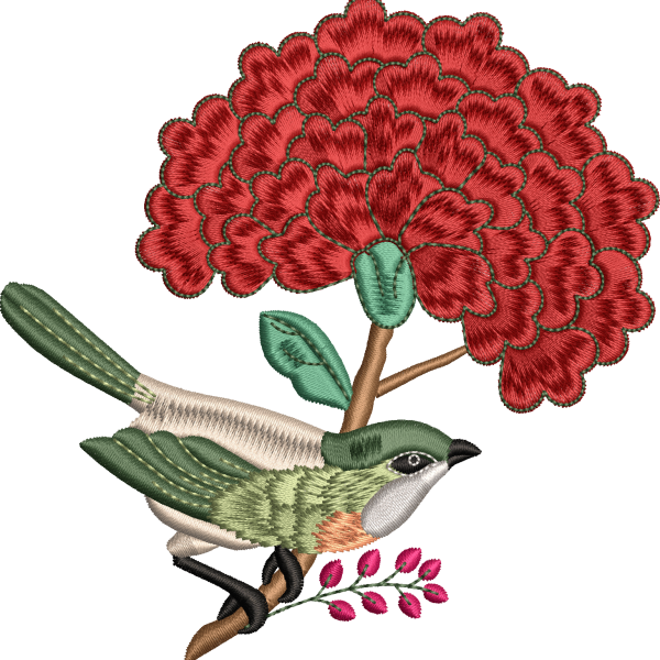 Sparrow bird embroidery design on flower branch