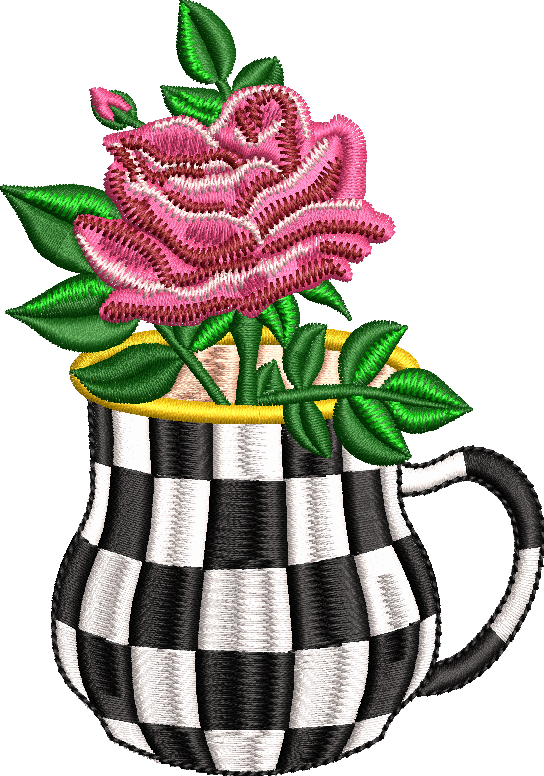 Rose embroidery design in checker pattern cup 95f