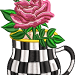 Rose embroidery design in checker pattern cup 95f
