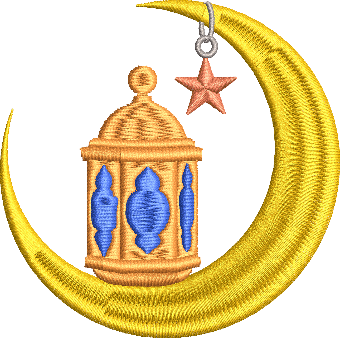 Moon star embroidery design with lantern
