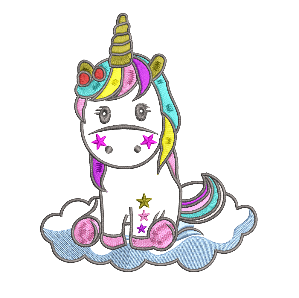 Colorful unicorn embroidery and starry horse on a cloud embroidery design –  AT21F, image size:1000x996
