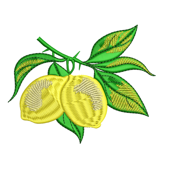 Çift Limon ve Yaprak Motifli Canlı Renkli Mutfak Temalı Makine Nakış Tasarımı - LIMON1F