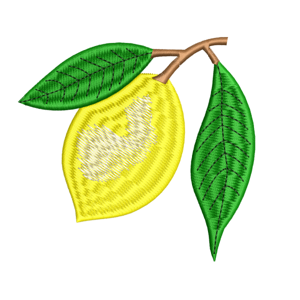Tek limon ve yaprak motifli canlı ve şık mutfak temalı makine nakış tasarımı - LIMON2F