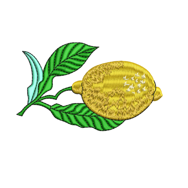 Yapraklı tek limon motifli canlı ve klasik mutfak temalı makine nakış tasarımı - LIMON4F